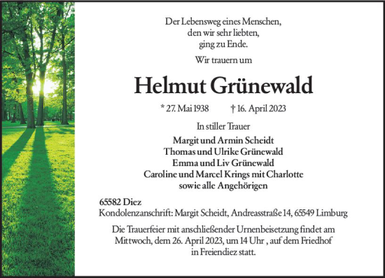 Traueranzeige von Helmut Grünewald von Nassauische Neue Presse