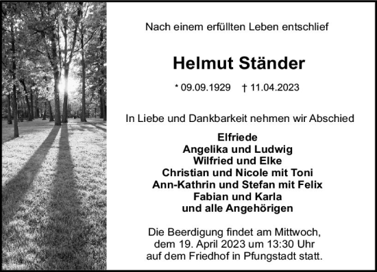 Traueranzeige von Helmut Ständer von Darmstädter Echo