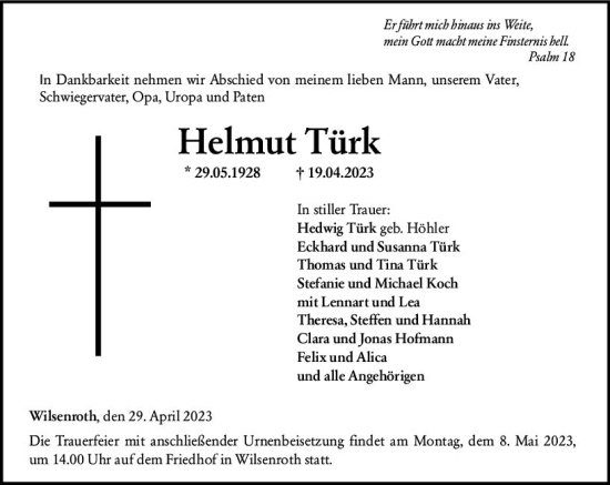 Traueranzeige von Helmut Türk von Nassauische Neue Presse