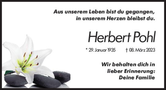 Traueranzeige von Herbert Pohl von Darmstädter Echo
