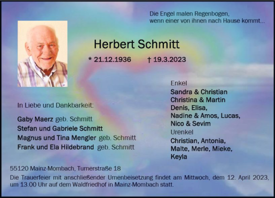 Traueranzeige von Herbert Schmitt von Allgemeine Zeitung Mainz