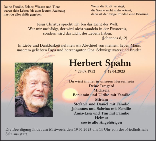 Traueranzeige von Herbert Spahn von VRM Trauer