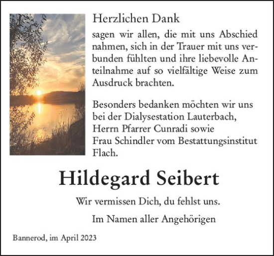 Traueranzeige von Hildegard Seibert von Oberhessen Kurier