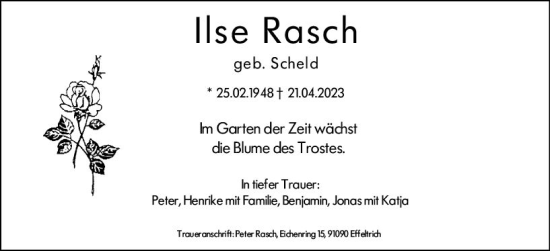 Traueranzeige von Ilse Rasch von Dill Block