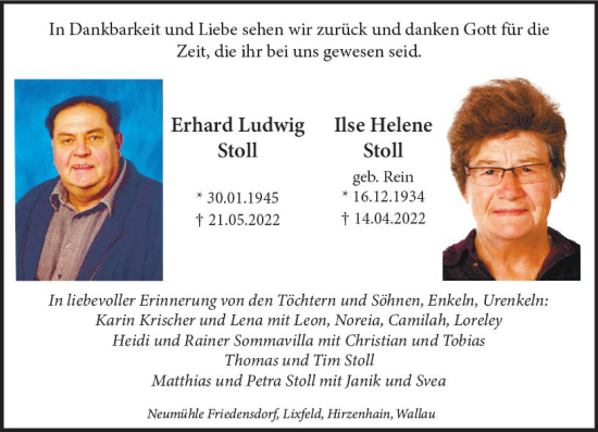 Traueranzeige von Ilse Helene Stoll von Hinterländer Anzeiger