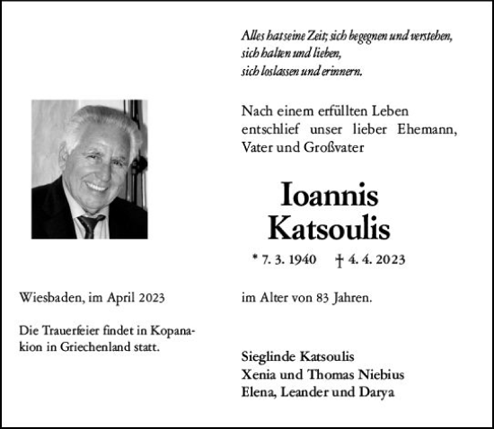 Traueranzeige von Ioannis Katsoulis von Wiesbadener Kurier Traueranzeige von Ioannis Katsoulis von Wiesbadener Kurier