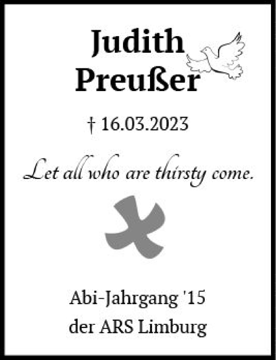 Traueranzeige von Judith Preußer von Nassauische Neue Presse