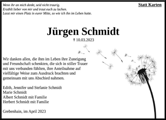 Traueranzeige von Jürgen Schmidt von Oberhessen Kurier