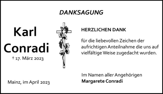 Traueranzeige von Karl Conradi von Allgemeine Zeitung Mainz