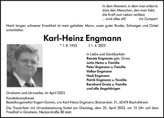 Traueranzeige von Karl-Heinz Engmann von Allgemeine Zeitung Mainz