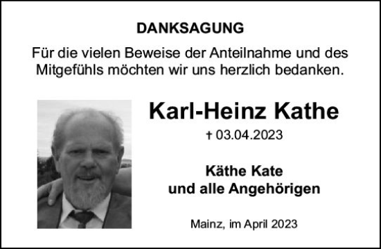 Traueranzeige von Karl-Heinz Kathe von Allgemeine Zeitung Mainz