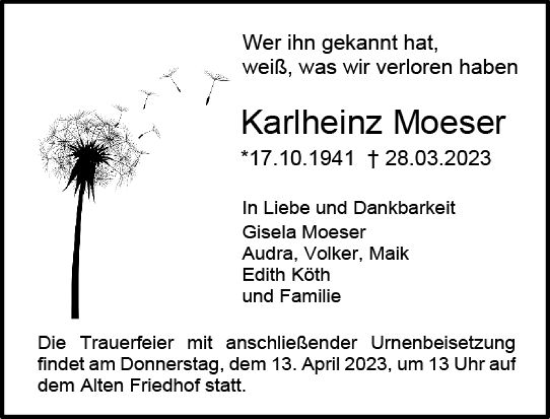 Traueranzeige von Karlheinz Moeser von Darmstädter Echo