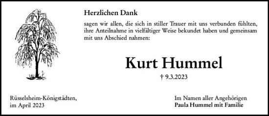 Traueranzeige von Kurt Hummel von Rüsselsheimer Echo