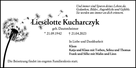 Traueranzeige von Lieselotte Kucharczyk von Groß-Gerauer Echo