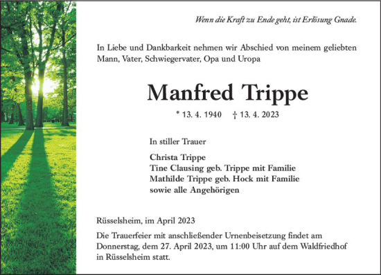 Traueranzeige von Manfred Trippe von Rüsselsheimer Echo