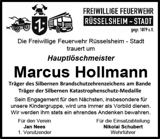 Traueranzeige von Marcus Hollmann von Rüsselsheimer Echo