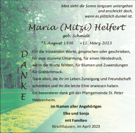 Traueranzeige von Maria Helfert von Starkenburger Echo