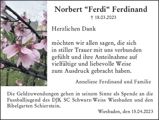 Traueranzeige von Norbert Ferdinand von Wiesbadener Kurier Traueranzeige von Norbert Ferdinand von Wiesbadener Kurier