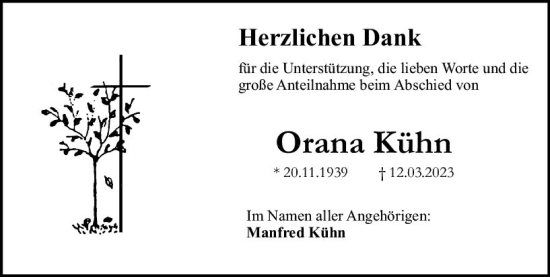 Traueranzeige von Orana Kühn von Allgemeine Zeitung Bingen/Ingelheim