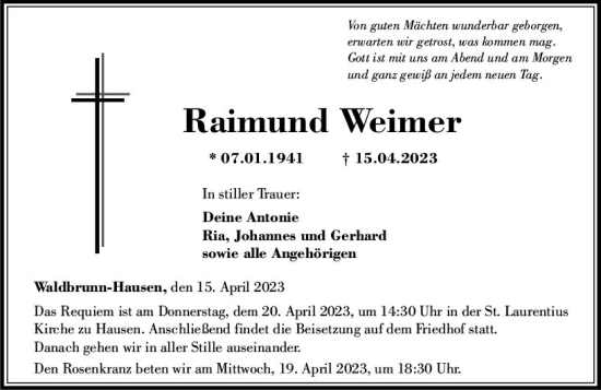 Traueranzeige von Raimund Weimer von Nassauische Neue Presse