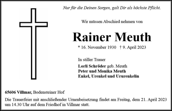 Traueranzeige von Rainer Meuth von Nassauische Neue Presse