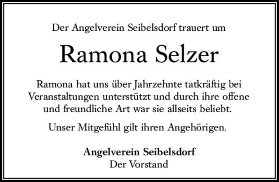Traueranzeige von Ramona Selzer von VRM Trauer
