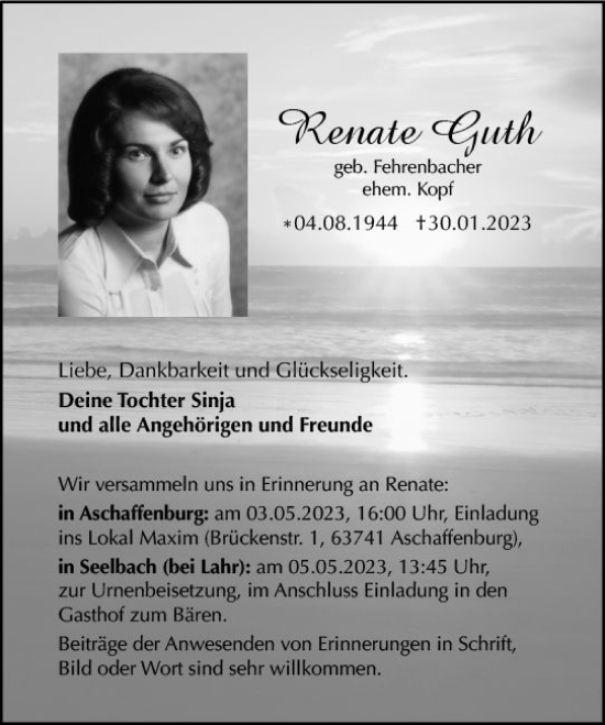 Traueranzeige von Renate Guth von Darmstädter Echo