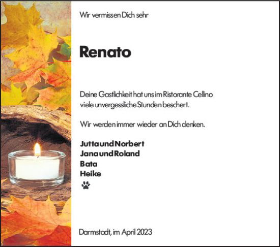 Traueranzeige von Renato  von Darmstädter Echo