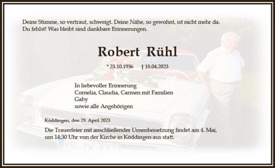 Traueranzeige von Robert Rühl von VRM Trauer