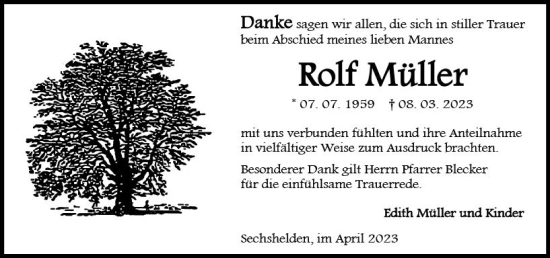 Traueranzeige von Rolf Müller von Dill Block