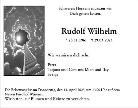 Traueranzeige von Rudolf Wilhelm von Allgemeine Zeitung Mainz
