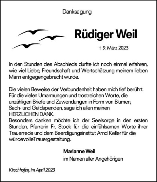 Traueranzeige von Rüdiger Weil von Weilburger Tageblatt