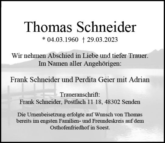Traueranzeige von Thomas Schneider von Darmstädter Echo