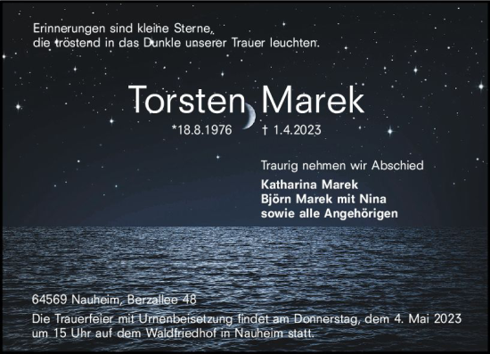Traueranzeige von Torsten Marek von Rüsselsheimer Echo