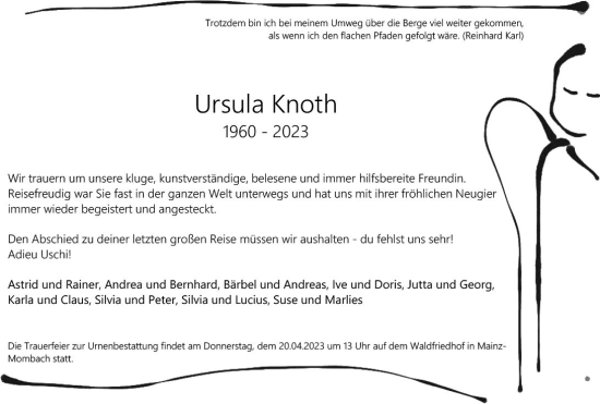 Traueranzeige von Ursula Knoth von Allgemeine Zeitung Mainz