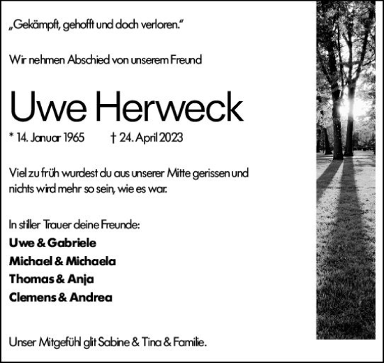 Traueranzeige von Uwe Herweck von Starkenburger Echo