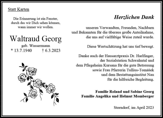 Traueranzeige von Waltraud Georg von Oberhessen Kurier