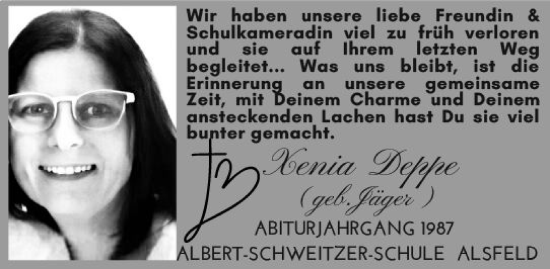 Traueranzeige von Xenia Deppe von VRM Trauer