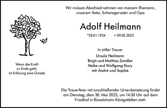 Traueranzeige von Adolf Heilmann von Rüsselsheimer Echo