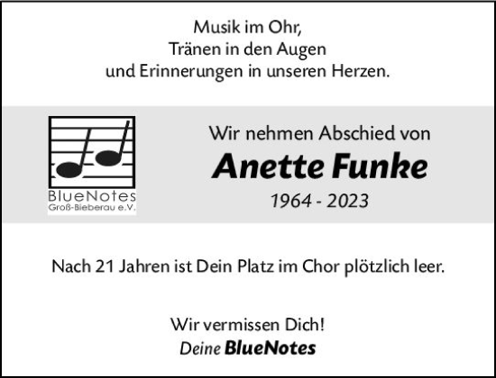 Traueranzeige von Anette Funke von Darmstädter Echo