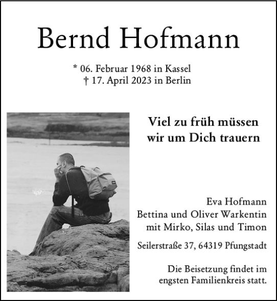 Traueranzeige von Bernd Hofmann von Wiesbadener Kurier