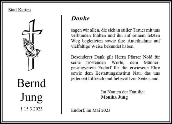 Traueranzeige von Bernd Junge von Oberhessen Kurier