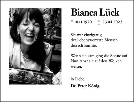 Traueranzeige von Bianca Lück von Wiesbadener Kurier