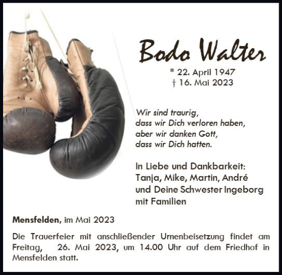 Traueranzeige von Bodo Walter von Nassauische Neue Presse
