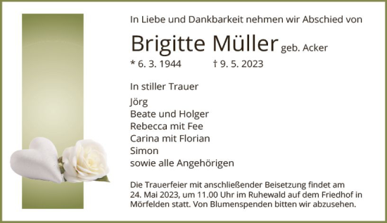 Traueranzeige von Brigitte Müller von Groß-Gerauer Echo