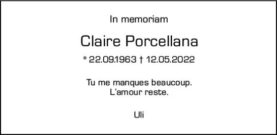 Traueranzeige von Claire Porcellana von Wiesbadener Kurier