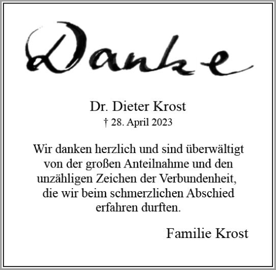 Traueranzeige von Dieter Krost von Wiesbadener Kurier