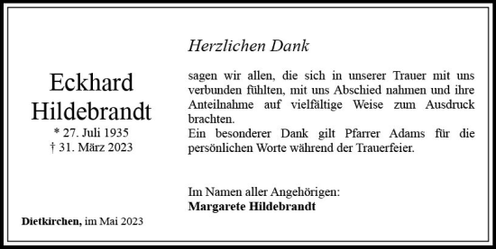 Traueranzeige von Eckhard Hildebrandt von Nassauische Neue Presse