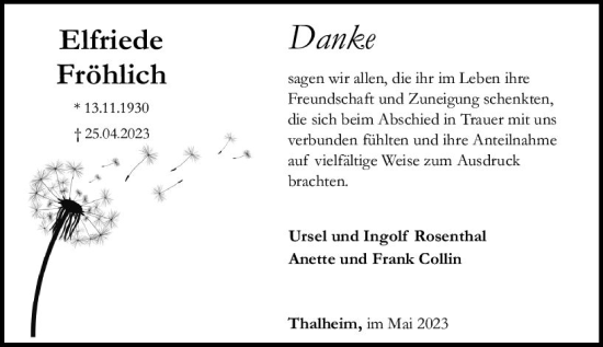 Traueranzeige von Elfriede Fröhlich von Nassauische Neue Presse
