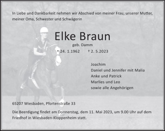 Traueranzeige von Elke Braun von Wiesbadener Kurier